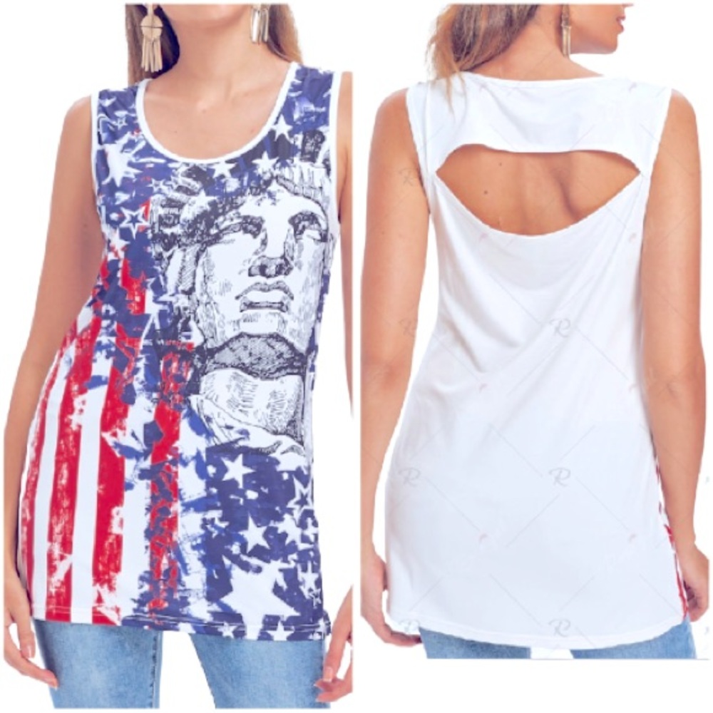 Patriotic Statue of Liberty Cut Out Tank Top - Multiple Sizes